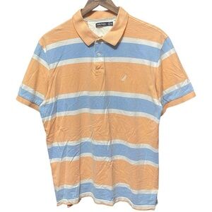 plain blank Nautica orange white blue horizontal striped short sleeve polo shirt